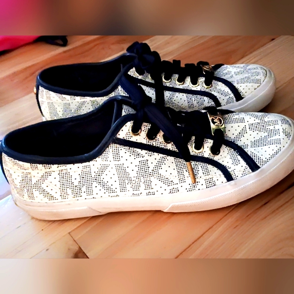 Michael Kors- White Gold Blue Sneakers, Size 7